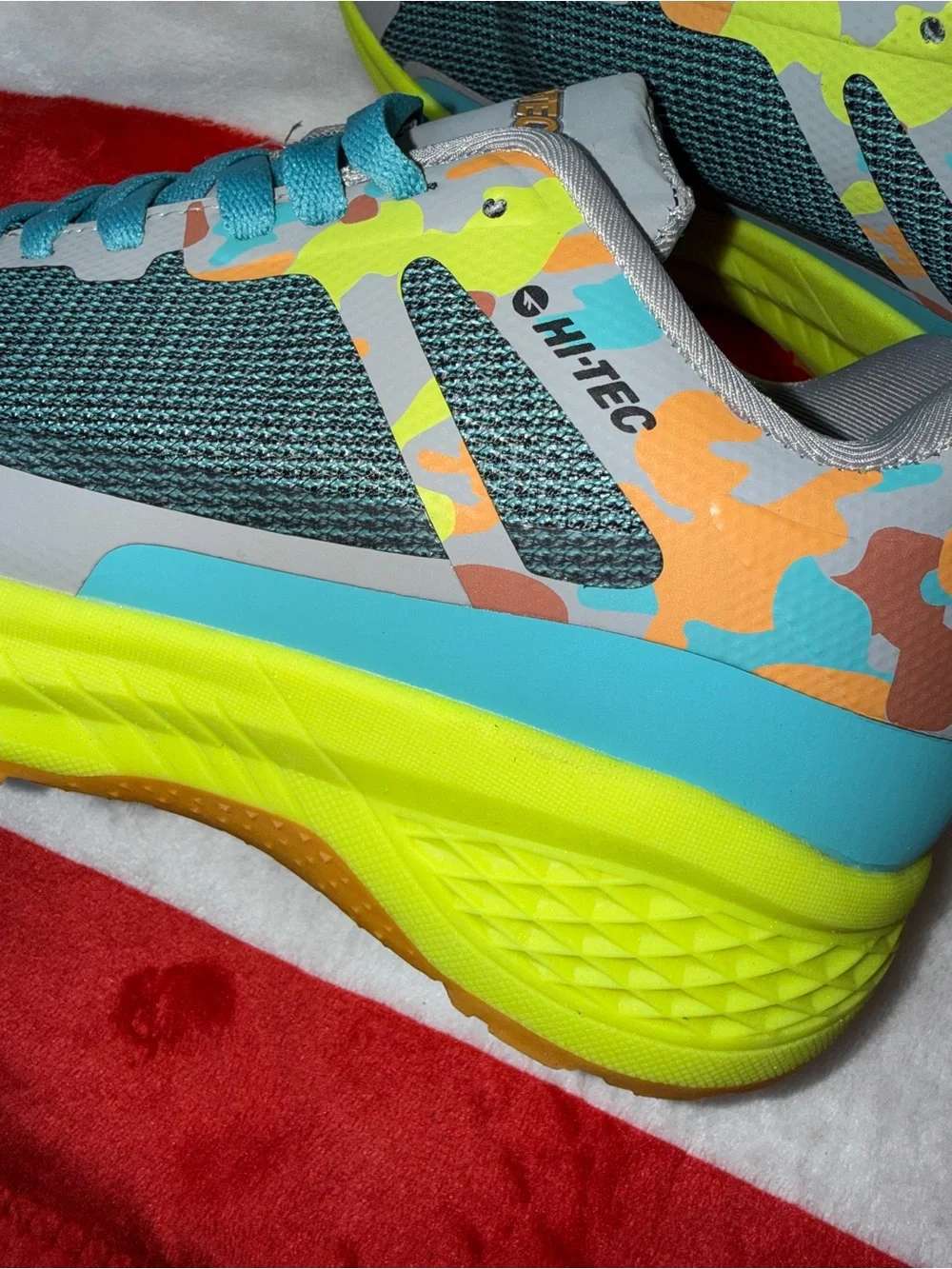 Hi-Tec Boys 5.5 or Girls 7 Gray Blue Neon Yellow Athletic Basketball Sneakers